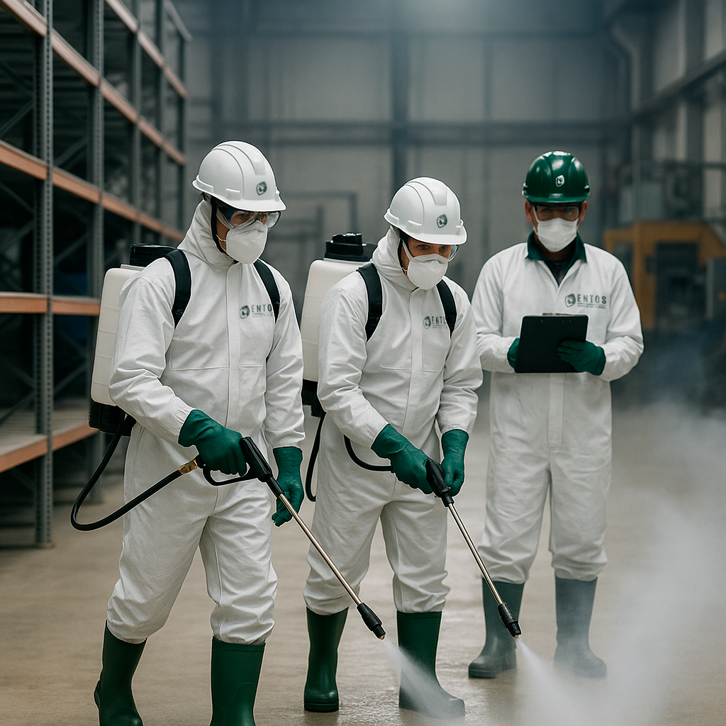 Técnico de fumigación aplicando control de plagas en Bogotá